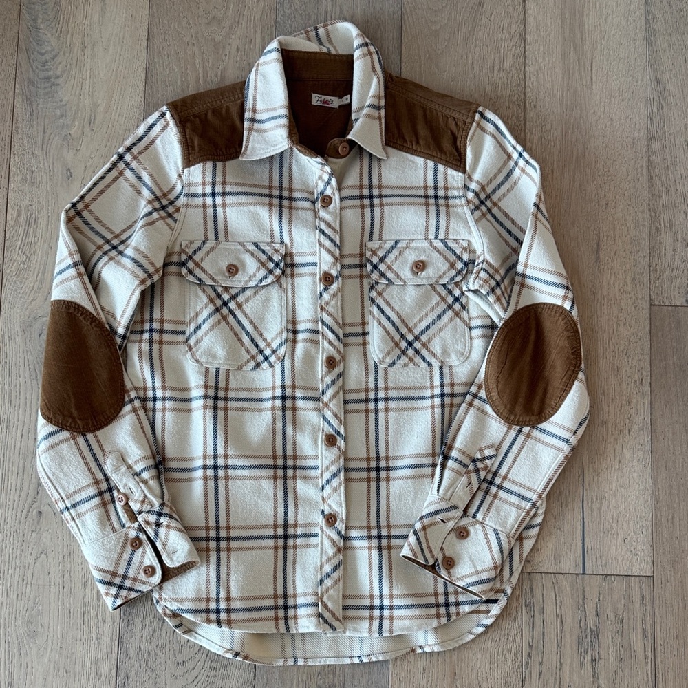 Faherty Cream and Brown Plaid Button-Down Shirt